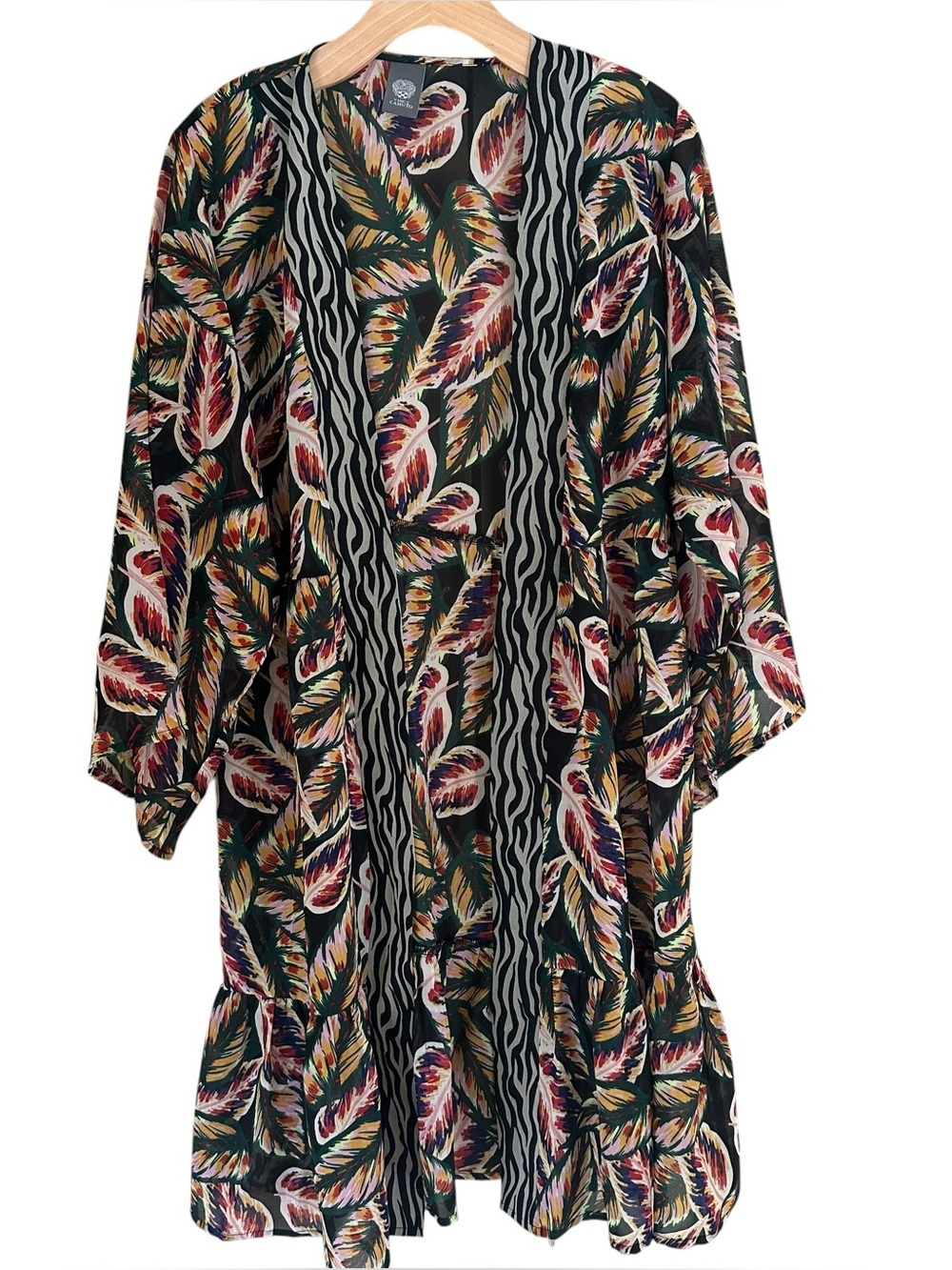Vince Camuto Tropical Leaf Zebra Print Kimono Cover-up Open Front One Size